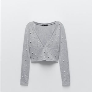 Zara Soft touch cropped cardigan with pearls